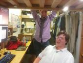 Tim and Nathaniel at my house (spot my shelf of calculators?)
