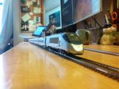 Looking at the train from slightly further away. I'm planning to use Code 55 track, which I'm testing here. Of course, I'll likely need some concrete ties.