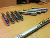 Bonus shot, my spare Acela rolling stock: two each of power car 2003 and 2004, three extra first class cars, and an extra cafe car.